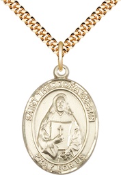[7382GF/24G] 14kt Gold Filled Saint Theodora Pendant on a 24 inch Gold Plate Heavy Curb chain