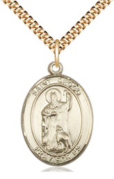 [7386GF/24G] 14kt Gold Filled Saint Drogo Pendant on a 24 inch Gold Plate Heavy Curb chain