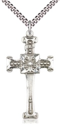 [0479YSS/24S] Sterling Silver Cross Pendant on a 24 inch Light Rhodium Heavy Curb chain