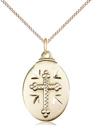 [0599YGF/18GF] 14kt Gold Filled Cross Pendant on a 18 inch Gold Filled Light Curb chain