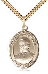 [7389GF/24G] 14kt Gold Filled Blessed Miguel Pro Pendant on a 24 inch Gold Plate Heavy Curb chain