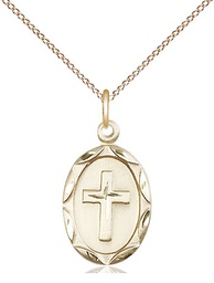 [0612YGF/18GF] 14kt Gold Filled Cross Pendant on a 18 inch Gold Filled Light Curb chain