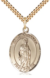 [7398GF/24G] 14kt Gold Filled Saint Nathanael Pendant on a 24 inch Gold Plate Heavy Curb chain