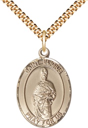 [7402GF/24G] 14kt Gold Filled Saint Eligius Pendant on a 24 inch Gold Plate Heavy Curb chain