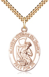 [7403GF/24G] 14kt Gold Filled Blessed Herman the Cripple Pendant on a 24 inch Gold Plate Heavy Curb chain