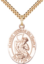 [7403GF/24G] 14kt Gold Filled Blessed Herman the Cripple Pendant on a 24 inch Gold Plate Heavy Curb chain