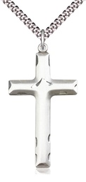 [0644YSS/24S] Sterling Silver Cross Pendant on a 24 inch Light Rhodium Heavy Curb chain