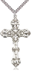 [0648YSS/24S] Sterling Silver Cross Pendant on a 24 inch Light Rhodium Heavy Curb chain