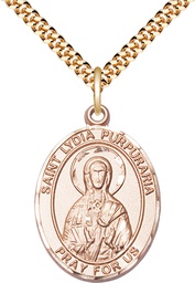 [7411GF/24G] 14kt Gold Filled Saint Lydia Purpuraria Pendant on a 24 inch Gold Plate Heavy Curb chain