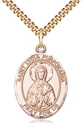 [7411GF/24G] 14kt Gold Filled Saint Lydia Purpuraria Pendant on a 24 inch Gold Plate Heavy Curb chain