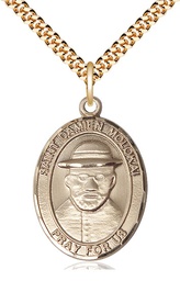 [7412GF/24G] 14kt Gold Filled Saint Damien of Molokai Pendant on a 24 inch Gold Plate Heavy Curb chain