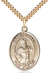 [7418GF/24G] 14kt Gold Filled Saint Dismas Pendant on a 24 inch Gold Plate Heavy Curb chain