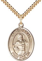 [7418GF/24G] 14kt Gold Filled Saint Dismas Pendant on a 24 inch Gold Plate Heavy Curb chain