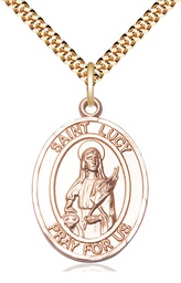 [7422GF/24G] 14kt Gold Filled Saint Lucy Pendant on a 24 inch Gold Plate Heavy Curb chain