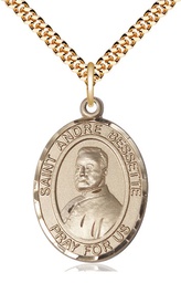 [7424GF/24G] 14kt Gold Filled Saint Andre Bessette Pendant on a 24 inch Gold Plate Heavy Curb chain