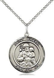 [8058RDSS/18SS] Sterling Silver Saint Joseph Pendant on a 18 inch Sterling Silver Light Curb chain