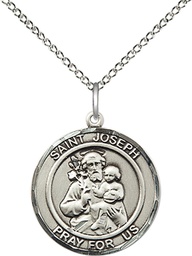 [8058RDSS/18SS] Sterling Silver Saint Joseph Pendant on a 18 inch Sterling Silver Light Curb chain