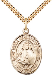 [7428GF/24G] 14kt Gold Filled Saint Maria Bertilla Boscardin Pendant on a 24 inch Gold Plate Heavy Curb chain