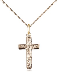 [0672YGF/18GF] 14kt Gold Filled Cross Pendant on a 18 inch Gold Filled Light Curb chain