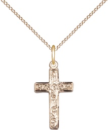 [0672YGF/18GF] 14kt Gold Filled Cross Pendant on a 18 inch Gold Filled Light Curb chain