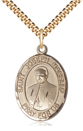 [7430GF/24G] 14kt Gold Filled Saint Joseph Marello Pendant on a 24 inch Gold Plate Heavy Curb chain