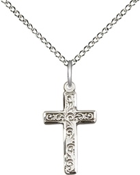 [0672YSS/18SS] Sterling Silver Cross Pendant on a 18 inch Sterling Silver Light Curb chain