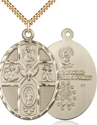 [0680GF/24G] 14kt Gold Filled 5-Way Holy Spirit Pendant on a 24 inch Gold Plate Heavy Curb chain