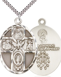 [0680SS/24S] Sterling Silver 5-Way Holy Spirit Pendant on a 24 inch Light Rhodium Heavy Curb chain