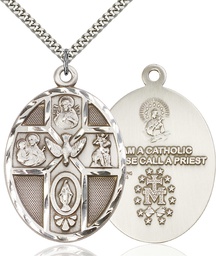 [0680SS/24S] Sterling Silver 5-Way Holy Spirit Pendant on a 24 inch Light Rhodium Heavy Curb chain