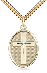 [0783GF/24G] 14kt Gold Filled Cross Pendant on a 24 inch Gold Plate Heavy Curb chain