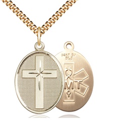 [0783GF10/24G] 14kt Gold Filled Cross EMT Pendant on a 24 inch Gold Plate Heavy Curb chain