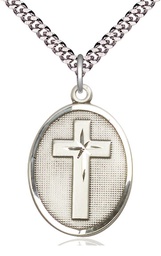 [0783SS/24S] Sterling Silver Cross Pendant on a 24 inch Light Rhodium Heavy Curb chain