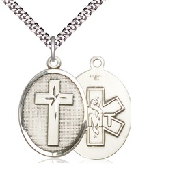 [0783SS10/24S] Sterling Silver Cross EMT Pendant on a 24 inch Light Rhodium Heavy Curb chain