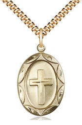 [0801YGF/24G] 14kt Gold Filled Cross Pendant on a 24 inch Gold Plate Heavy Curb chain