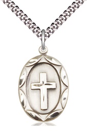 [0801YSS/24S] Sterling Silver Cross Pendant on a 24 inch Light Rhodium Heavy Curb chain