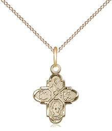 [0843GF/18GF] 14kt Gold Filled 4-Way Chalice Pendant on a 18 inch Gold Filled Light Curb chain