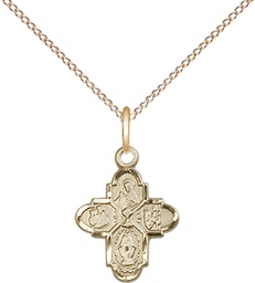 [0843GF/18GF] 14kt Gold Filled 4-Way Chalice Pendant on a 18 inch Gold Filled Light Curb chain