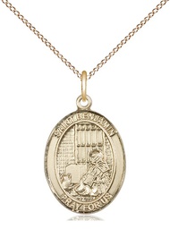 [8013GF/18GF] 14kt Gold Filled Saint Benjamin Pendant on a 18 inch Gold Filled Light Curb chain