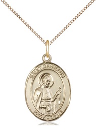 [8019GF/18GF] 14kt Gold Filled Saint Camillus of Lellis Pendant on a 18 inch Gold Filled Light Curb chain