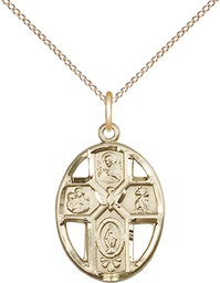 [0880GF/18GF] 14kt Gold Filled 5-Way / Holy Spirit Pendant on a 18 inch Gold Filled Light Curb chain