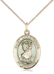 [8022EGF/18GF] 14kt Gold Filled Saint Christopher w/Epoxy Pendant on a 18 inch Gold Filled Light Curb chain