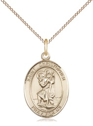 [8022GF/18GF] 14kt Gold Filled Saint Christopher Pendant on a 18 inch Gold Filled Light Curb chain