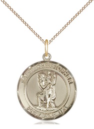 [8022RDGF/18GF] 14kt Gold Filled Saint Christopher Pendant on a 18 inch Gold Filled Light Curb chain