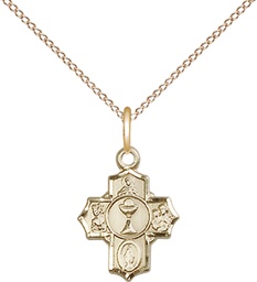 [0890GF/18GF] 14kt Gold Filled Communion 5-Way Pendant on a 18 inch Gold Filled Light Curb chain