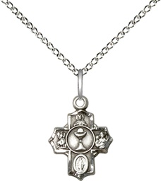 [0890SS/18SS] Sterling Silver Communion 5-Way Pendant on a 18 inch Sterling Silver Light Curb chain