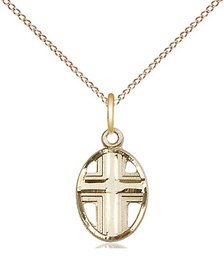 [0977GF/18GF] 14kt Gold Filled Cross Pendant on a 18 inch Gold Filled Light Curb chain