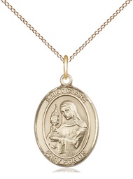 [8028GF/18GF] 14kt Gold Filled Saint Clare of Assisi Pendant on a 18 inch Gold Filled Light Curb chain