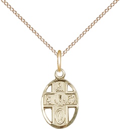 [0979GF/18GF] 14kt Gold Filled 5-Way / Chalice Pendant on a 18 inch Gold Filled Light Curb chain