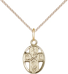 [0980GF/18GF] 14kt Gold Filled 5-Way Pendant on a 18 inch Gold Filled Light Curb chain