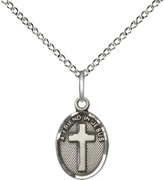 [0981SS/18SS] Sterling Silver Friend In Jesus Cross Pendant on a 18 inch Sterling Silver Light Curb chain